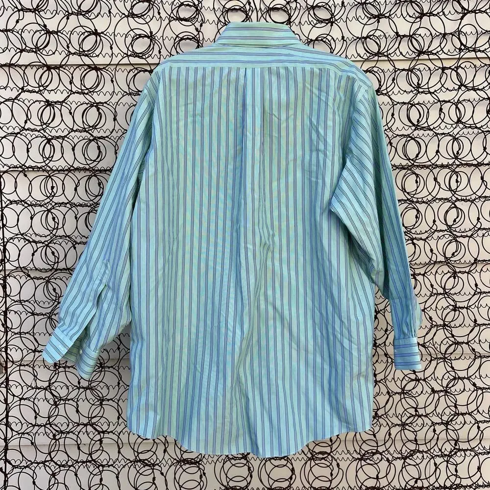 Brooks Brothers Original Polo Shirt Traditional Fit green blue stripe 16 1/2–32